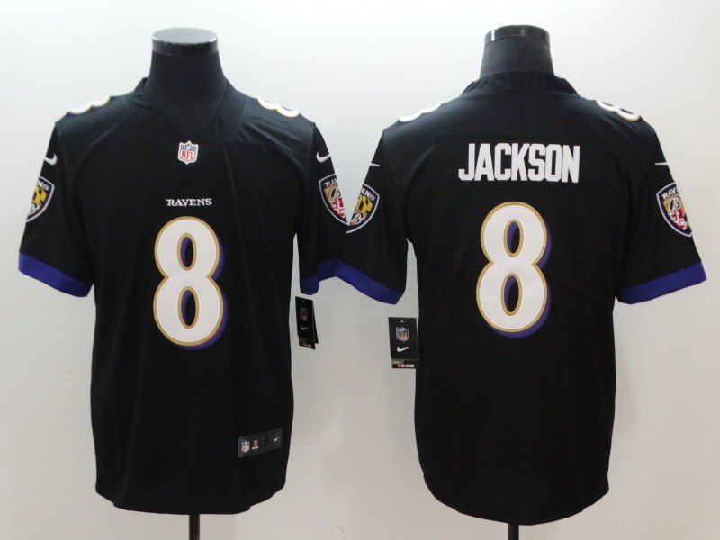 Men's Baltimore Ravens 8# Lamar Jackson Limited Black Stitched Jersey