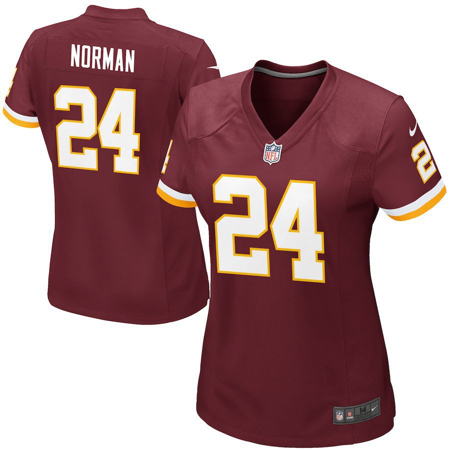 Women's Washington Redskins 24# Josh Norman Red Burgundy Stitched Jersey