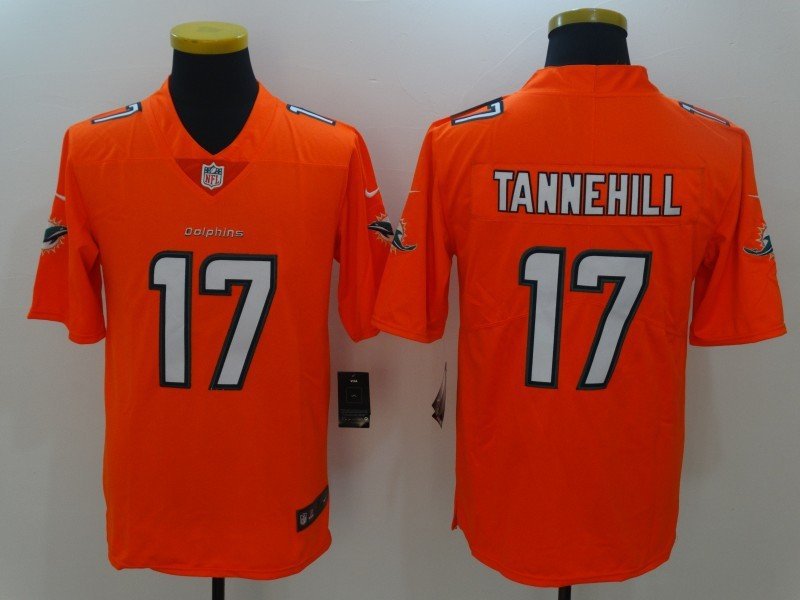 Mens Miami Dolphins 17# Ryan Tannehill Limited Orange Stitched Jersey