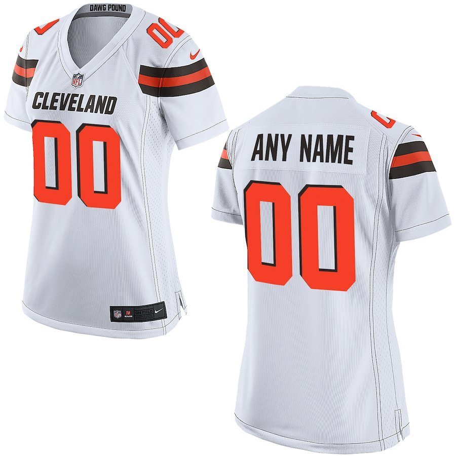 Women's Cleveland Browns Custom Name And Number Game Limied White Stitched Jersey