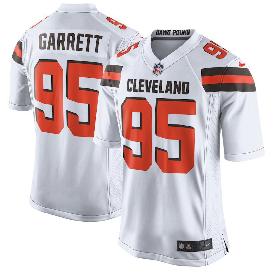 Men's Cleveland Browns 95# Myles Garrett Game White Stitched Jersey