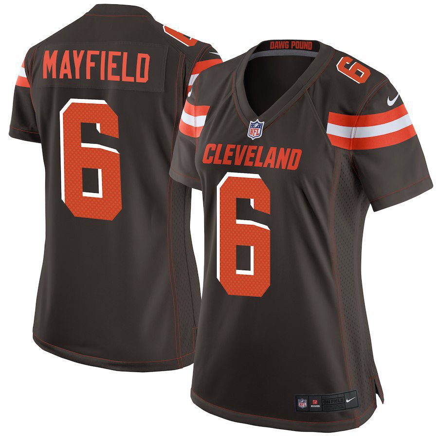 Women's Cleveland Browns 6# Baker Mayfield Brown Stitched Jersey