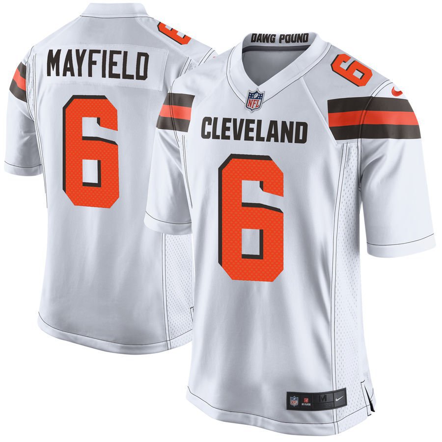 Men's Cleveland Browns 6# Baker Mayfield Game White Stitched Jersey