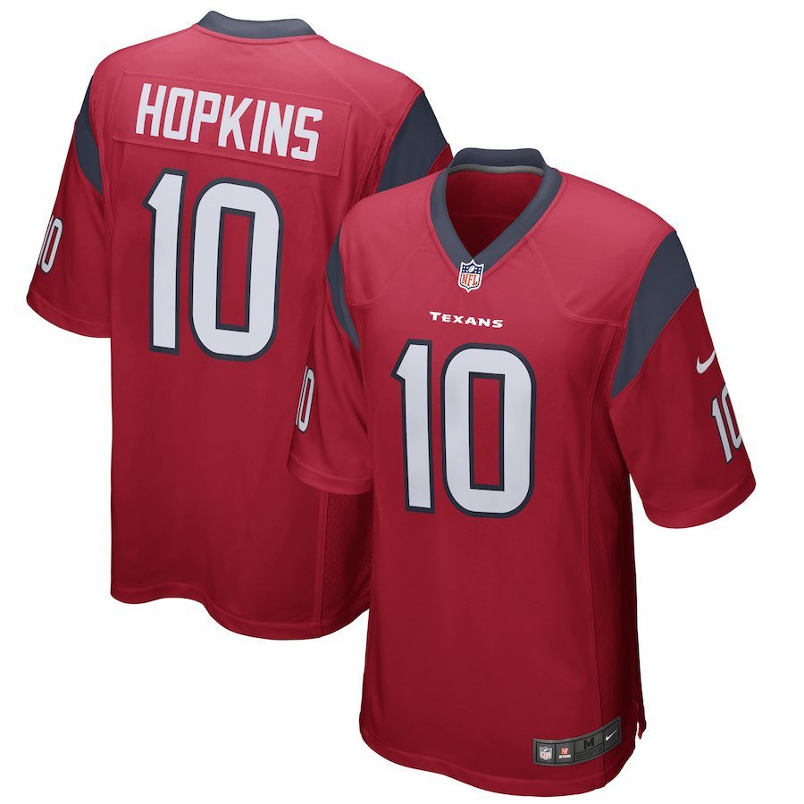Men's Houston Texans 10# DeAndre Hopkins Game Red Stitched Jersey