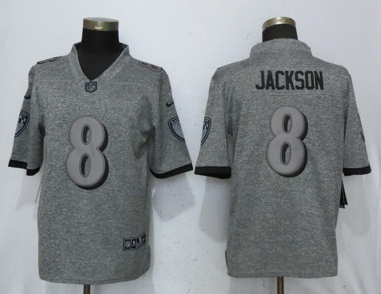 Men's Baltimore Ravens 8# Lamar Jackson Limited Gray Stitched Jersey