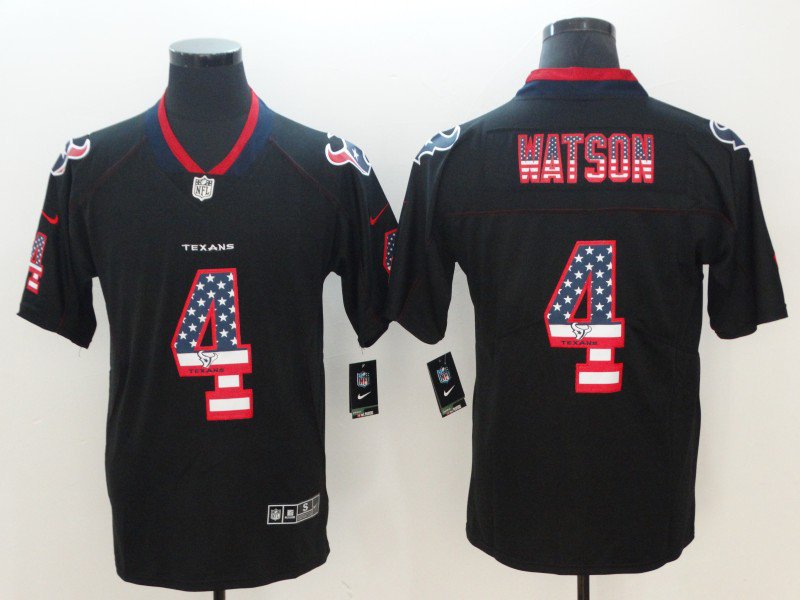 Men's Houston Texans #4 Deshaun Watson Limited Black USA flag Stitched Jersey