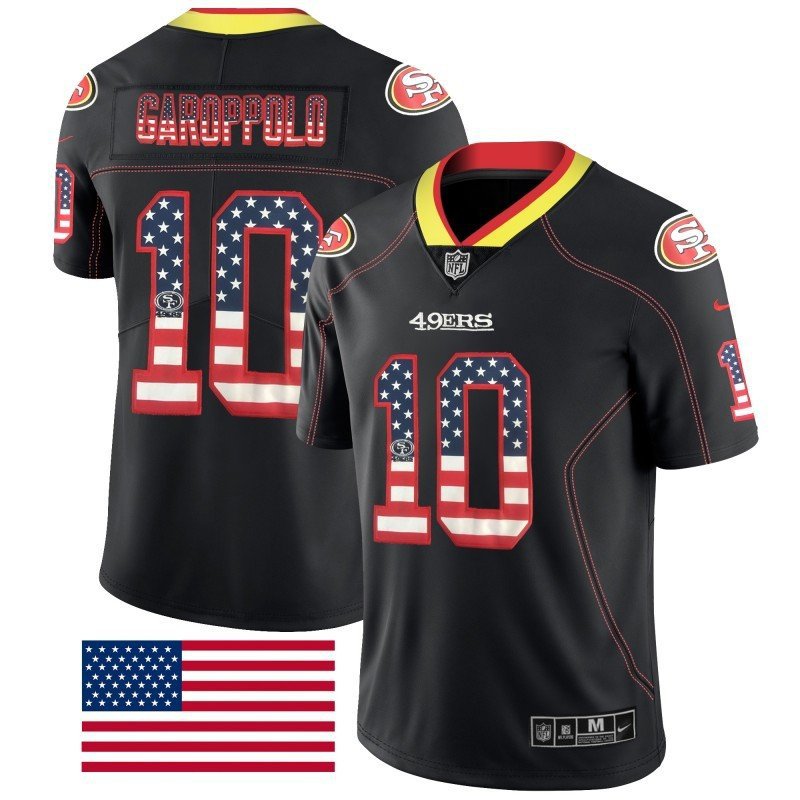 Men's San Francisco 49ers #10 Jimmy Garoppolo Limited Black USA flag Stitched Jersey