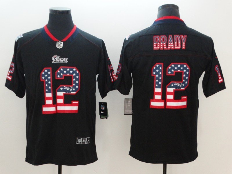 Men's Patriots 12# Tom Brady Limited Black USA flag Stitched Jersey