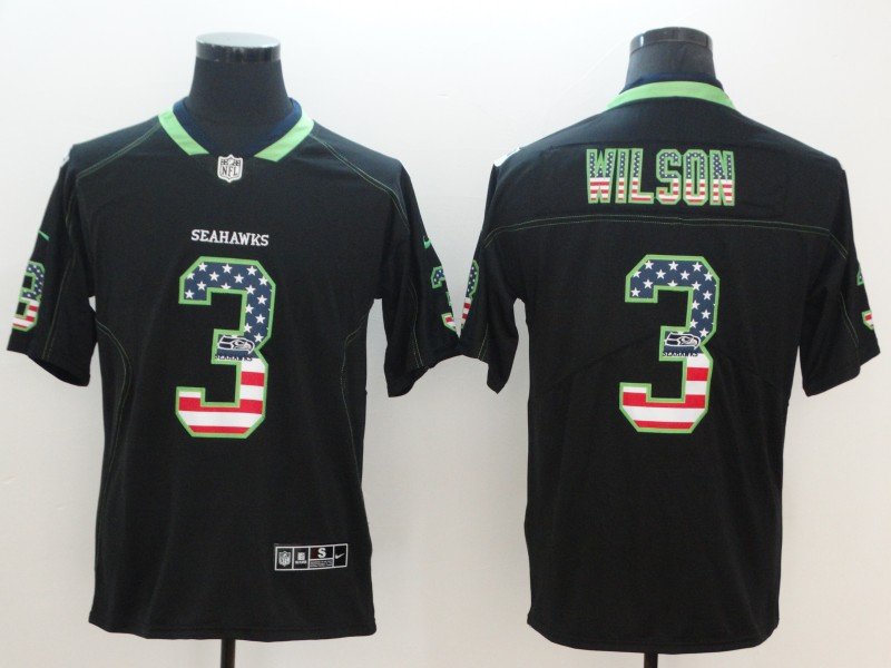 Men's Seattle Seahawks 3# Russell Wilson Limited Black USA flag Stitched Jersey