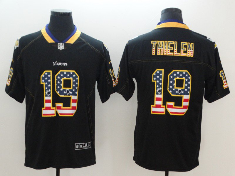 Men's Minnesota Vikings 19# Adam Thielen Limited Black USA flag Stitched Jersey