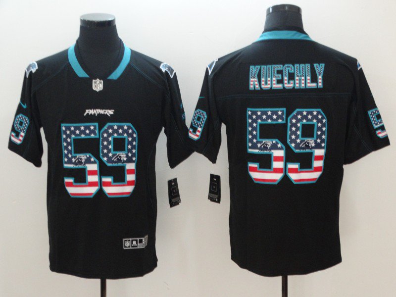 Men's Carolina Panthers 59# Luke Kuechly Limited Black USA flag Stitched Jersey