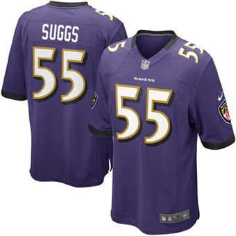 Men's Baltimore Ravens 55# Terrell Suggs Game Purple Stitched Jersey
