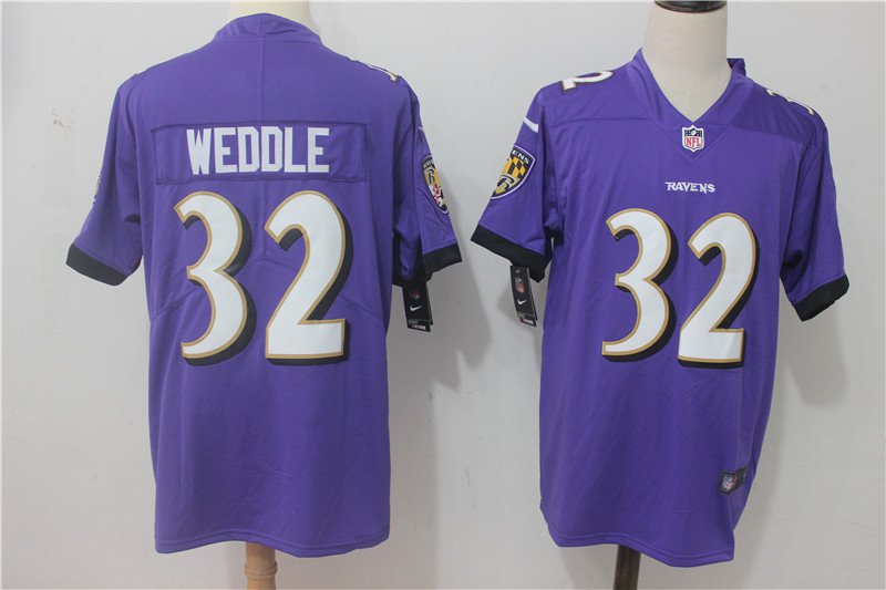 Men's Baltimore Ravens 32# Eric Weddle Limited Purple Stitched Jersey