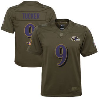 Youth Baltimore Ravens 9# Justin Tucker Olive Stitched Jersey