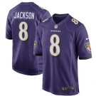 Men's Baltimore Ravens 8# Lamar Jackson Game Purple Stitched Jersey
