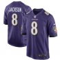 Men's Baltimore Ravens 8# Lamar Jackson Game Purple Stitched Jersey