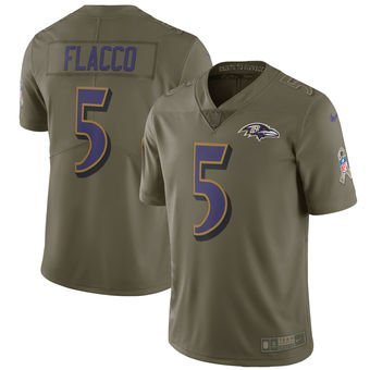 Men's Baltimore Ravens 5# Joe Flacco Game Olive Stitched Jersey