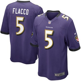 Men's Baltimore Ravens 5# Joe Flacco Game Purple Stitched Jersey