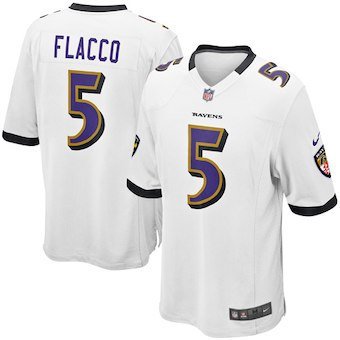 Men's Baltimore Ravens 5# Joe Flacco Game White Stitched Jersey