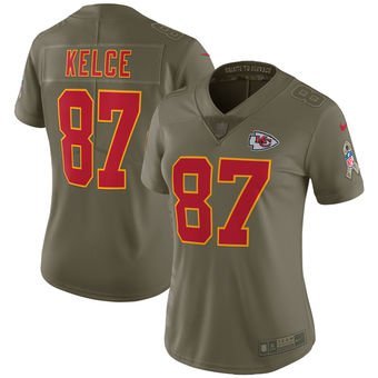 Women's Kansas City Chiefs 87# Travis Kelce Olive Stitched Jersey