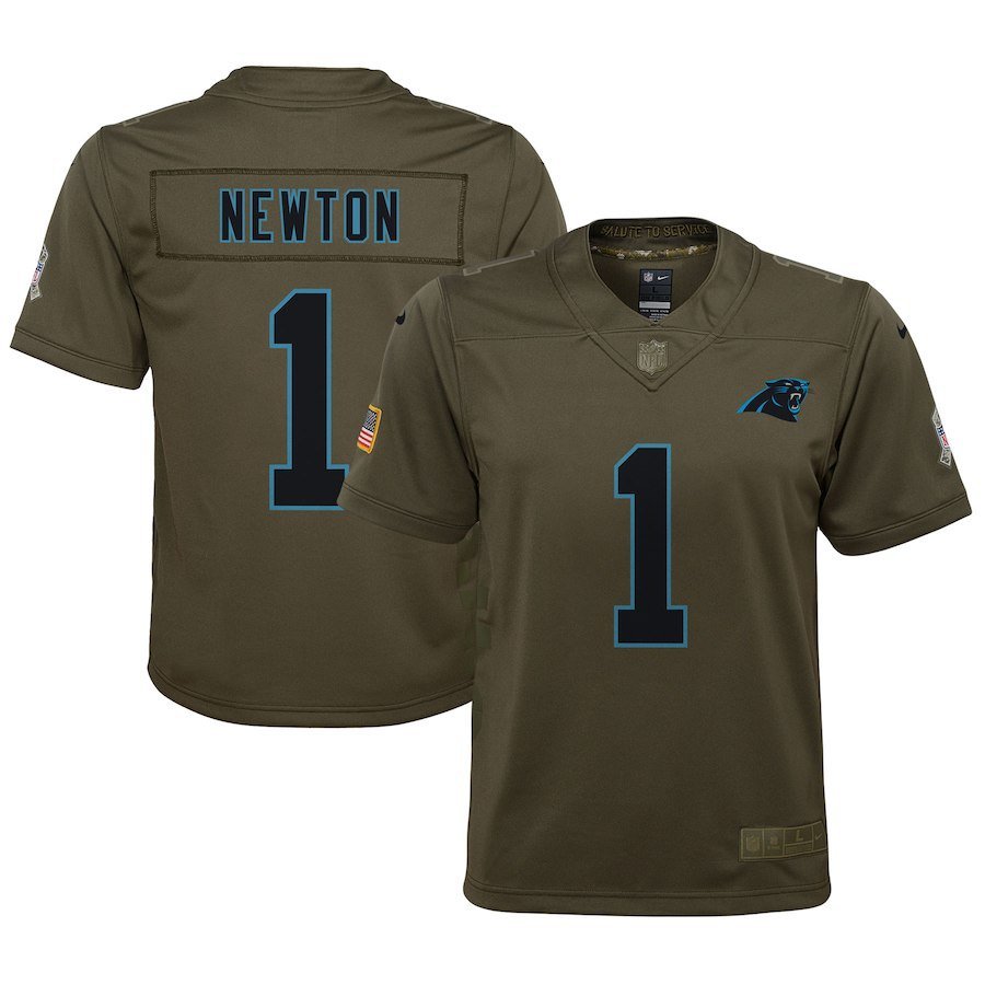 Youth Carolina Panthers 1# Cam Newton Olive Stitched Jersey