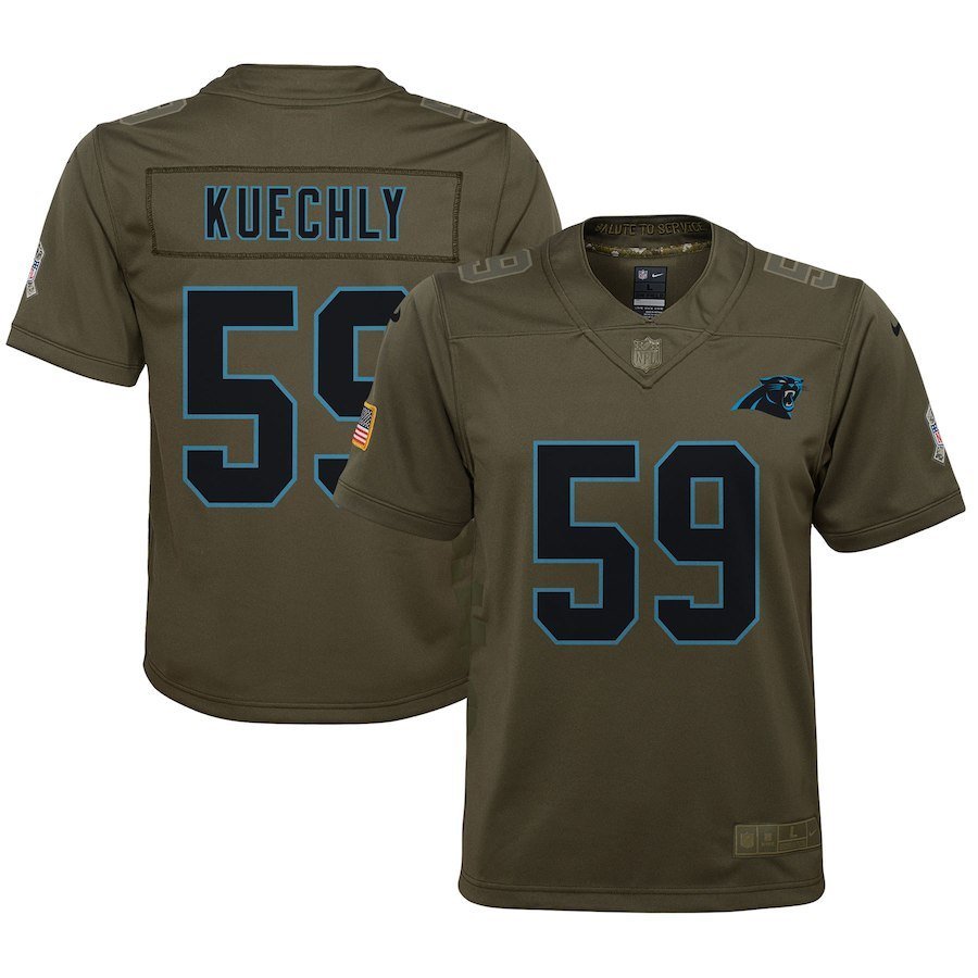 Youth Carolina Panthers 59# Luke Kuechly Olive Green Stitched Jersey