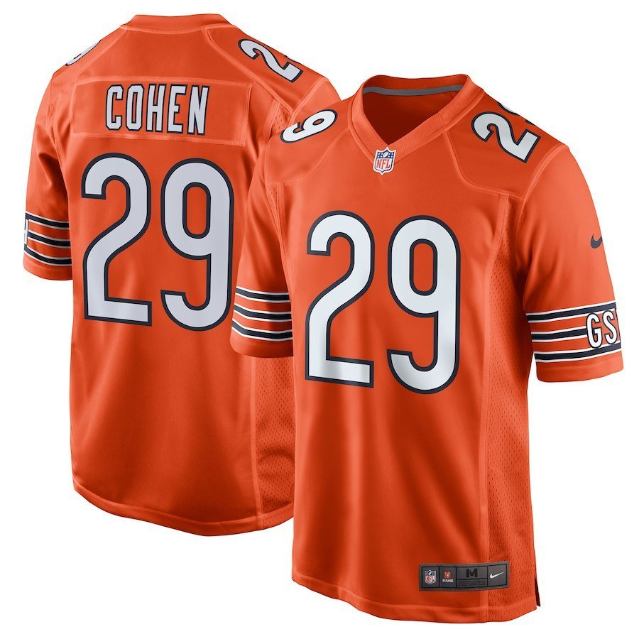 Men's Chicago Bears 29# Tarik Cohen Game Orange Stitched Jersey