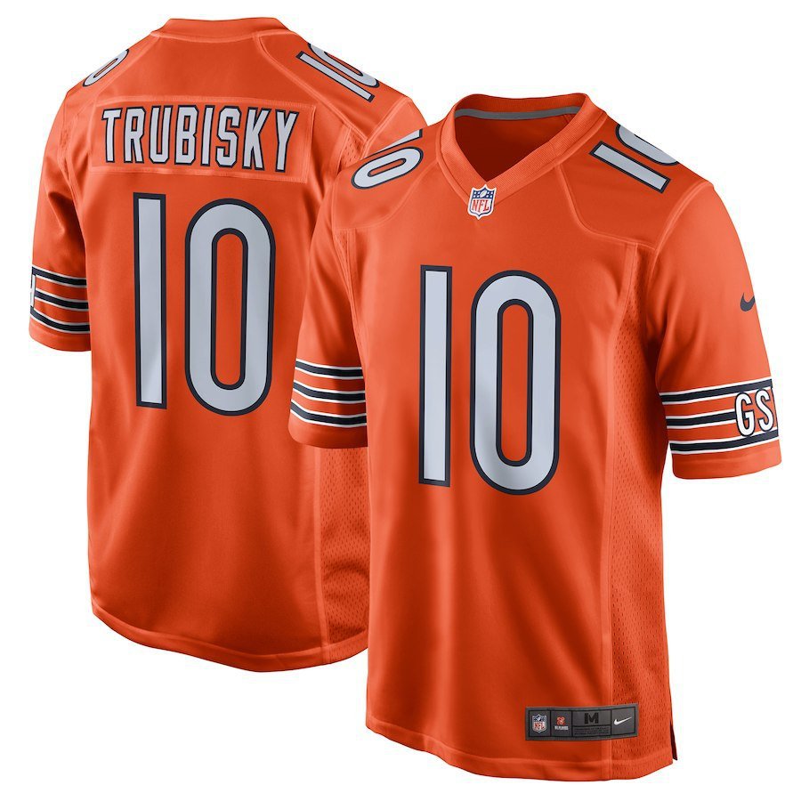 Men's Chicago Bears 10# Mitchell Trubisky Orange Stitched Jersey