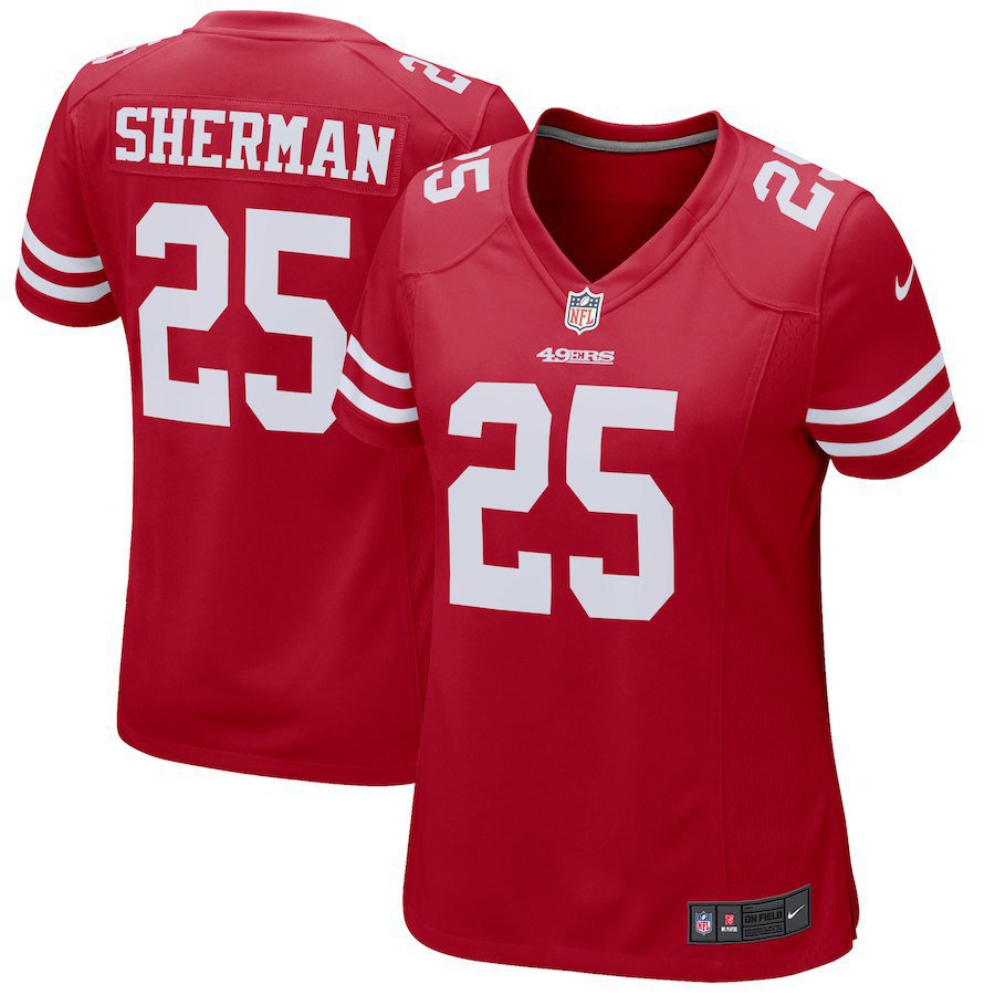 Women's San Francisco 49ers 25# Richard Sherman Red Stitched Jersey