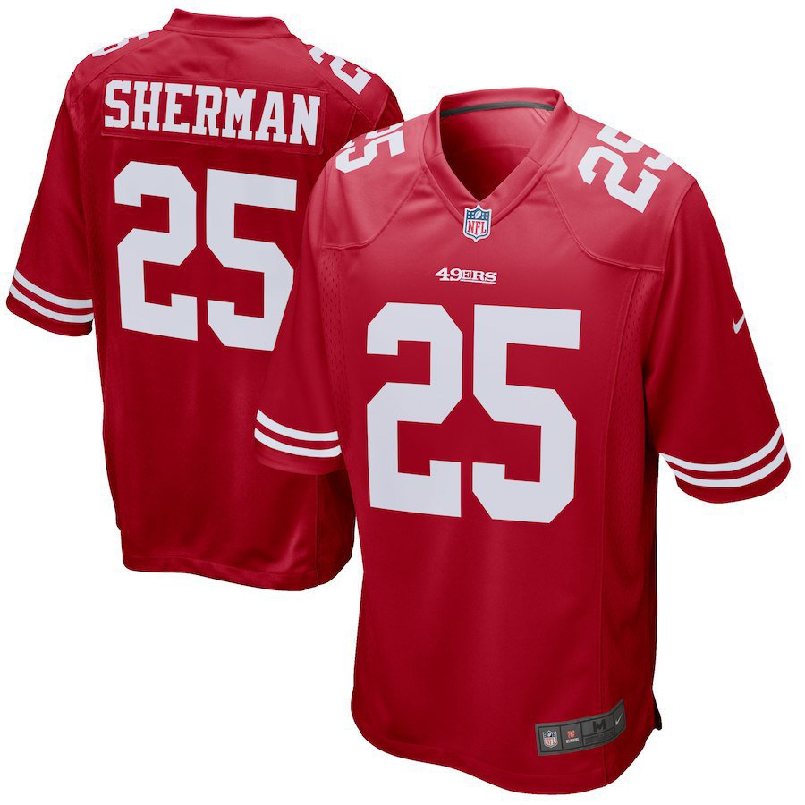 Men's San Francisco 49ers 25# Richard Sherman Red Stitched Jersey