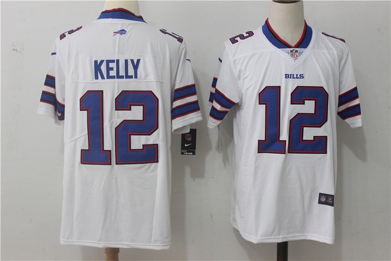 Men's Buffalo Bills 12# Jim Kelly White Stitched Jersey