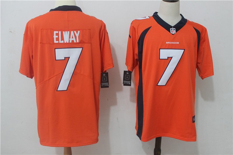Men's Denver Broncos 7# John Elway Orange Stitched Jersey