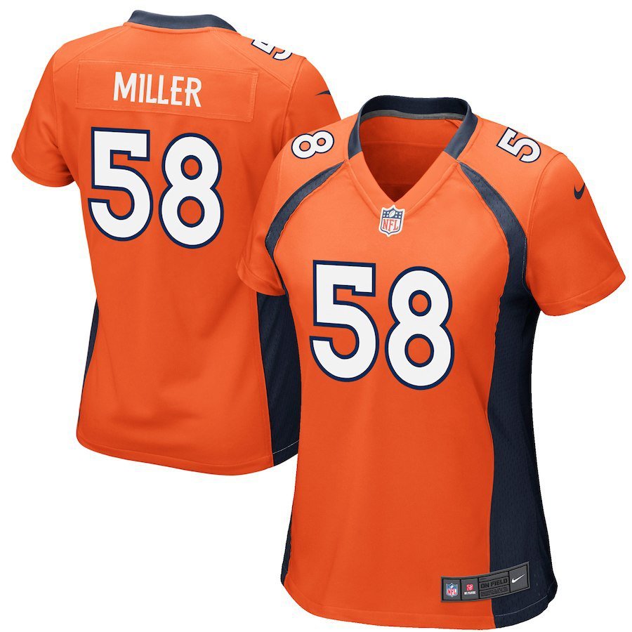 Women's Denver Broncos 58# Von Miller Game Orange Stitched Jersey