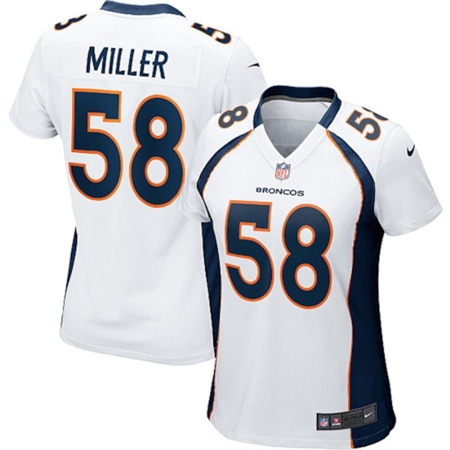 Women's Denver Broncos 58# Von Miller White Stitched Jersey