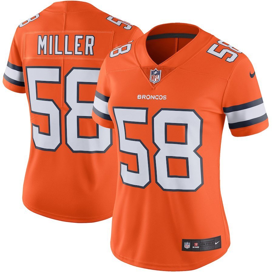 Women's Denver Broncos 58# Von Miller Limited Orange Stitched Jersey