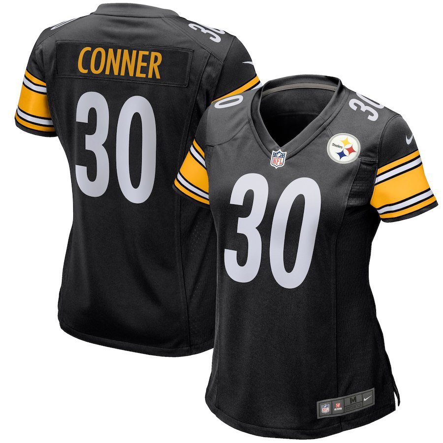 Women's Pittsburgh Steelers 30# James Conner Black Stitched Jersey