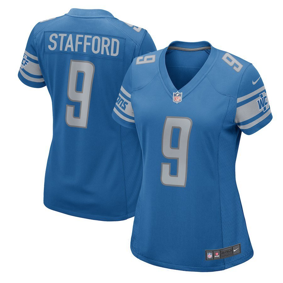 Womens Detroit Lions 9# Matthew Stafford Blue LT Stitched Jersey