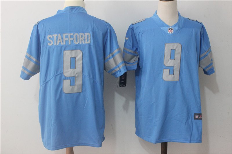 Mens Detroit Lions 9# Matthew Stafford Blue LT Stitched Jersey