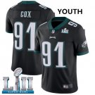 Youth Eagles 91# Fletcher Cox Black Super Bowl LII Game Stitched Jersey