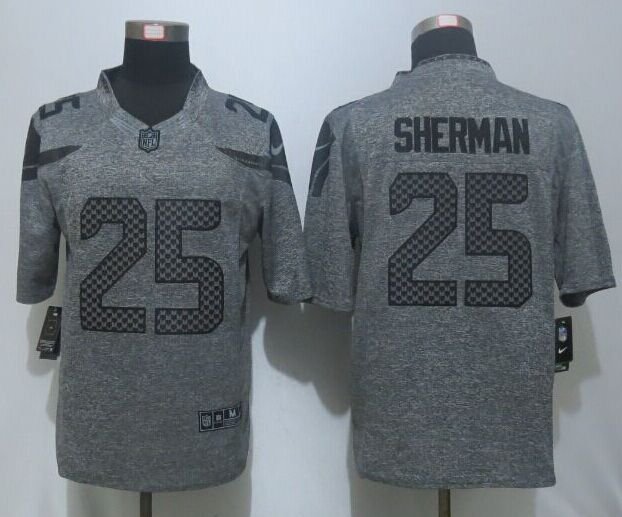 Mens Seattle Seahawks 25# Richard Sherman gray Stitched Jersey
