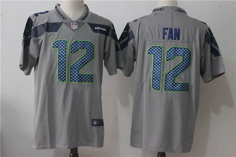 Mens Seattle Seahawks 12# FANS gray 3 Stitched Jersey