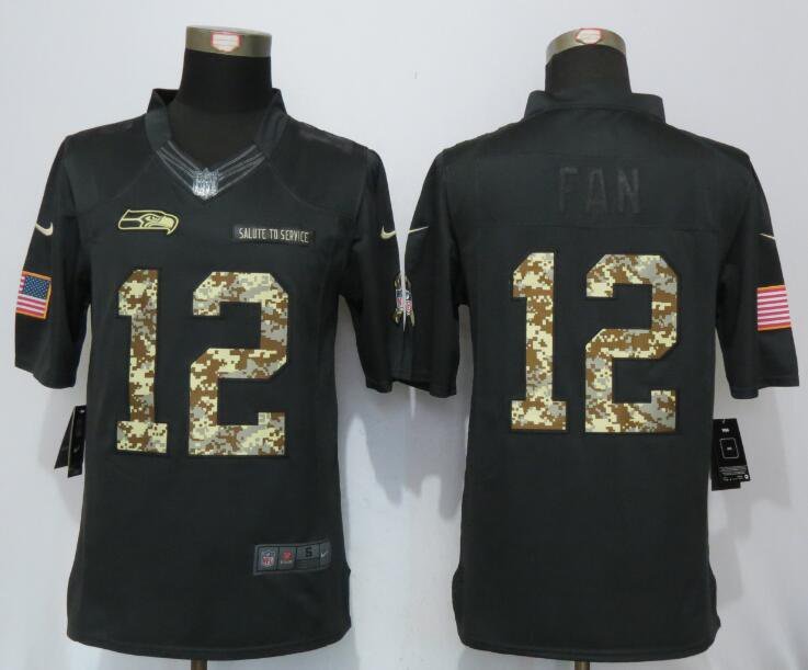Mens Seattle Seahawks 12# FANS black Stitched Jersey