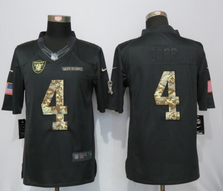 Men's Oakland Raiders 4# Derek Carr Olive salute to service Stitched Jersey