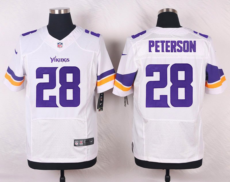 Mens Vikings #28 Adrian Peterson elites white Stitched Jersey