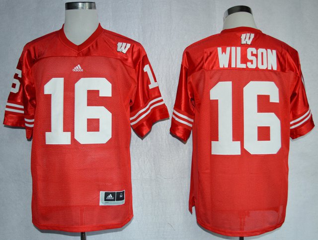Men Wisconsin Badgers 16 Russell Wilson Red College Stitched Jersey