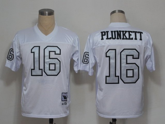 Men's Oakland Raiders #16 Plunkett Throwback White Stitched Jersey