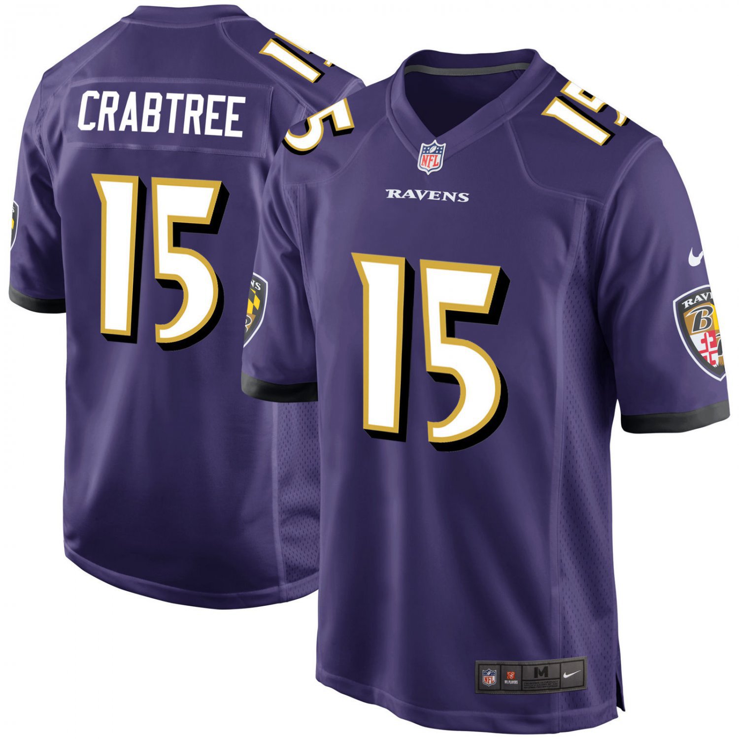 Men's Baltimore Ravens #15 Michael Crabtree Purple Game Stitched Jersey