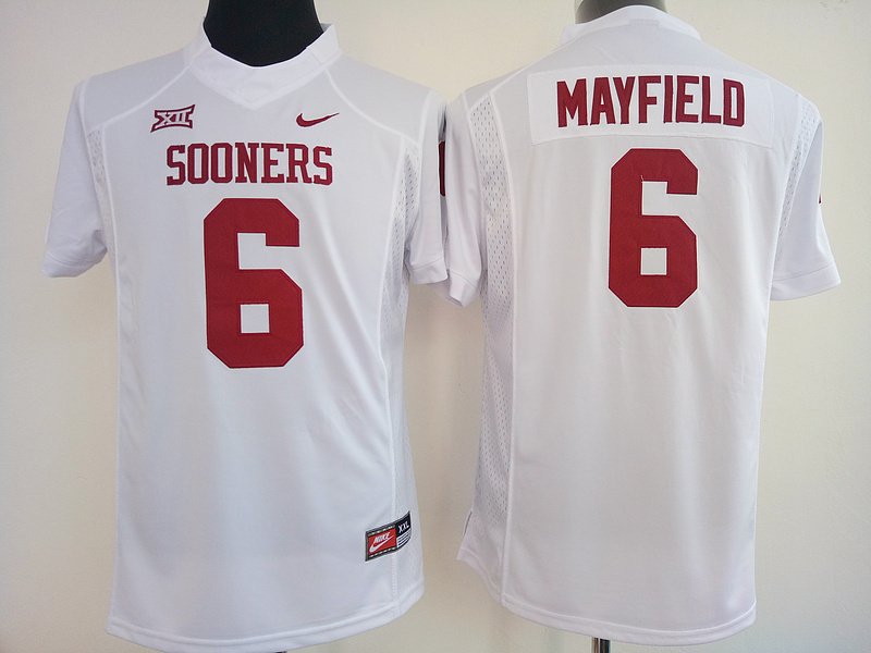 Women Oklahoma Sooners 6 Baker Mayfield White College Stitched Jersey