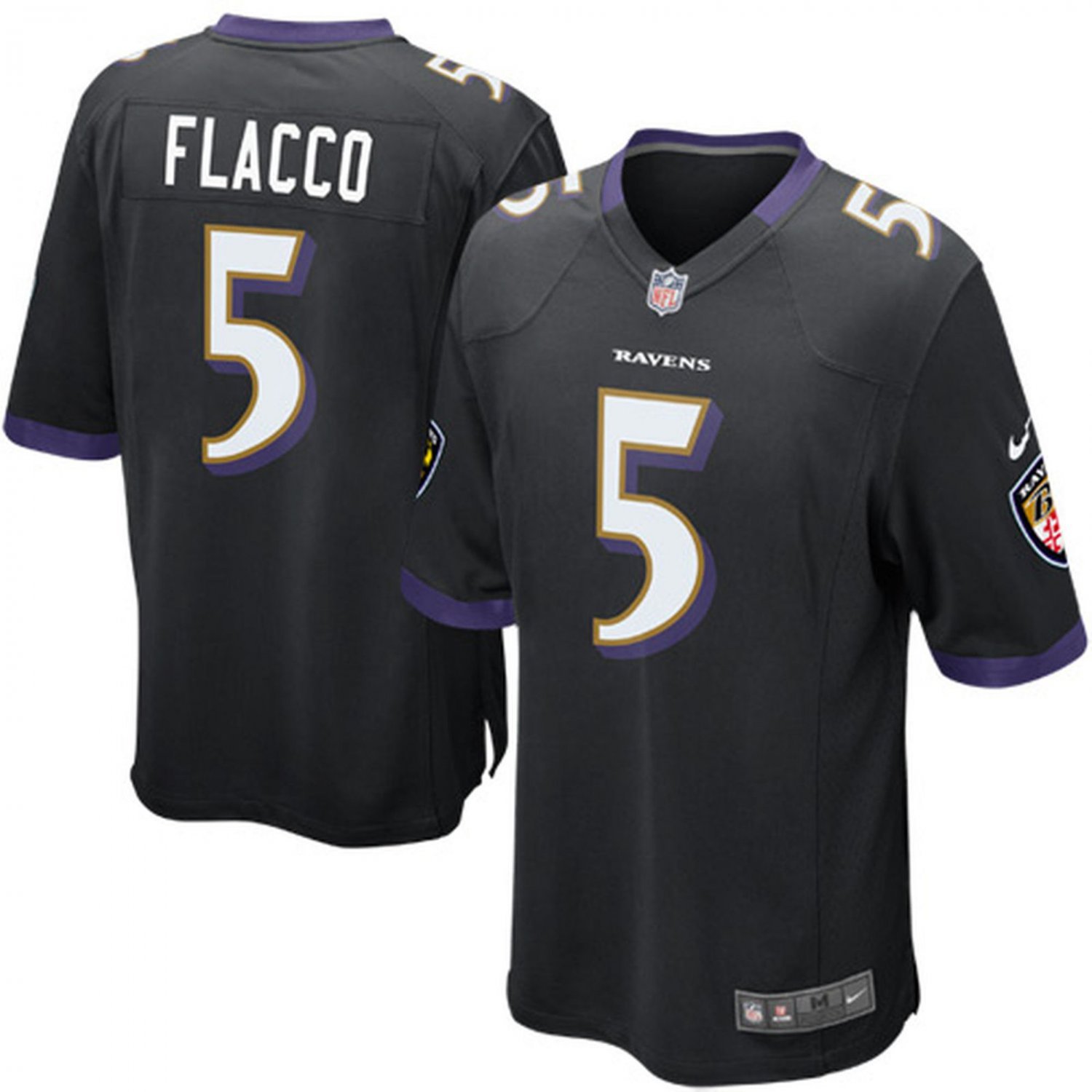 Men's Baltimore Ravens #5 Joe Flacco Black Stitched Jersey