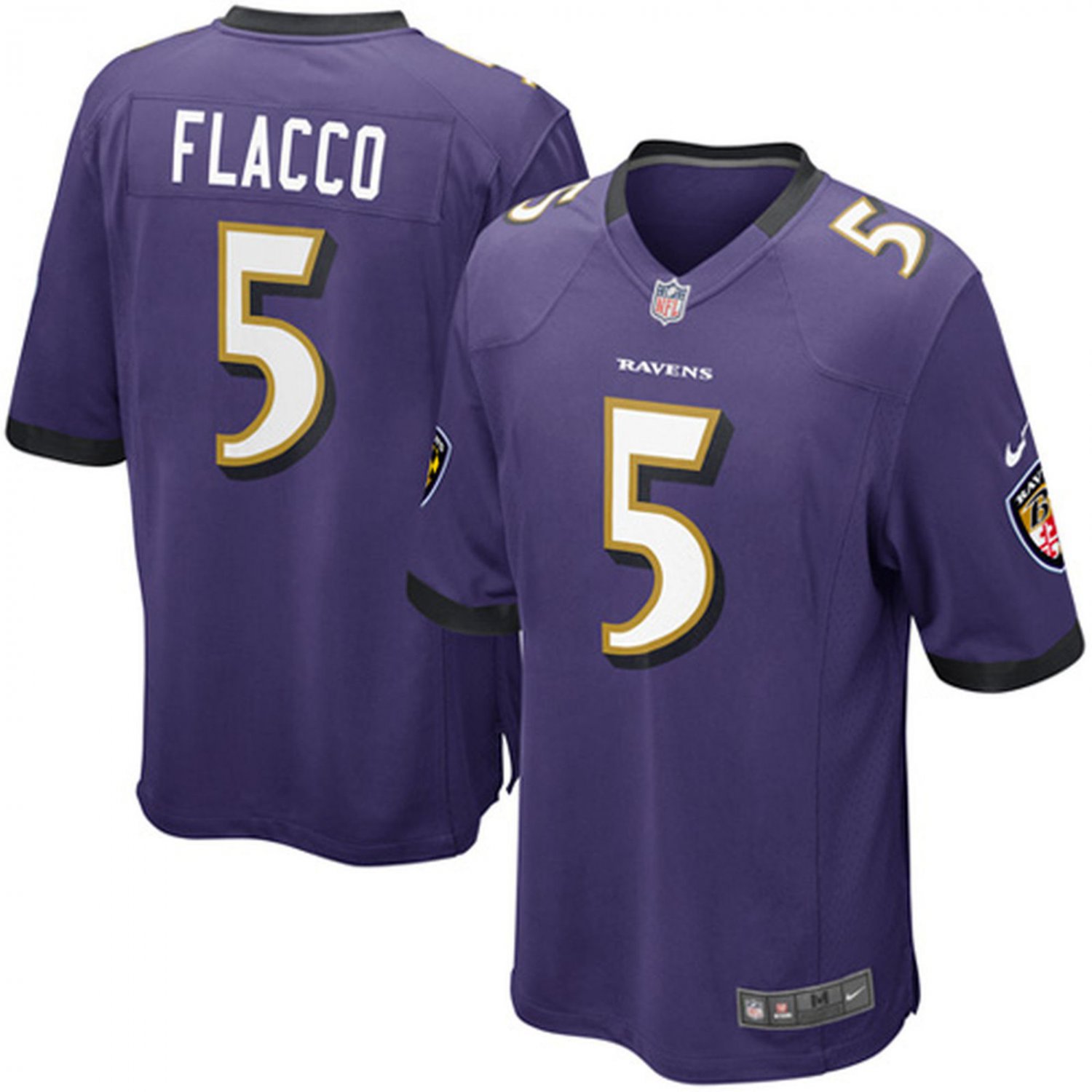 Men's Baltimore Ravens #5 Joe Flacco Purple Stitched Jersey